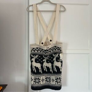 Vintage‎ Free People Alpaca Wool Skirtall Nordic Knit Reindeer Suspender Dress
